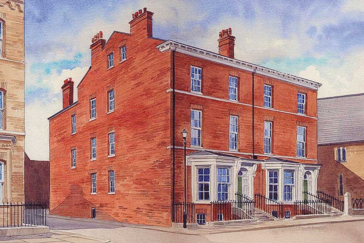 Painting of the front of Priory House